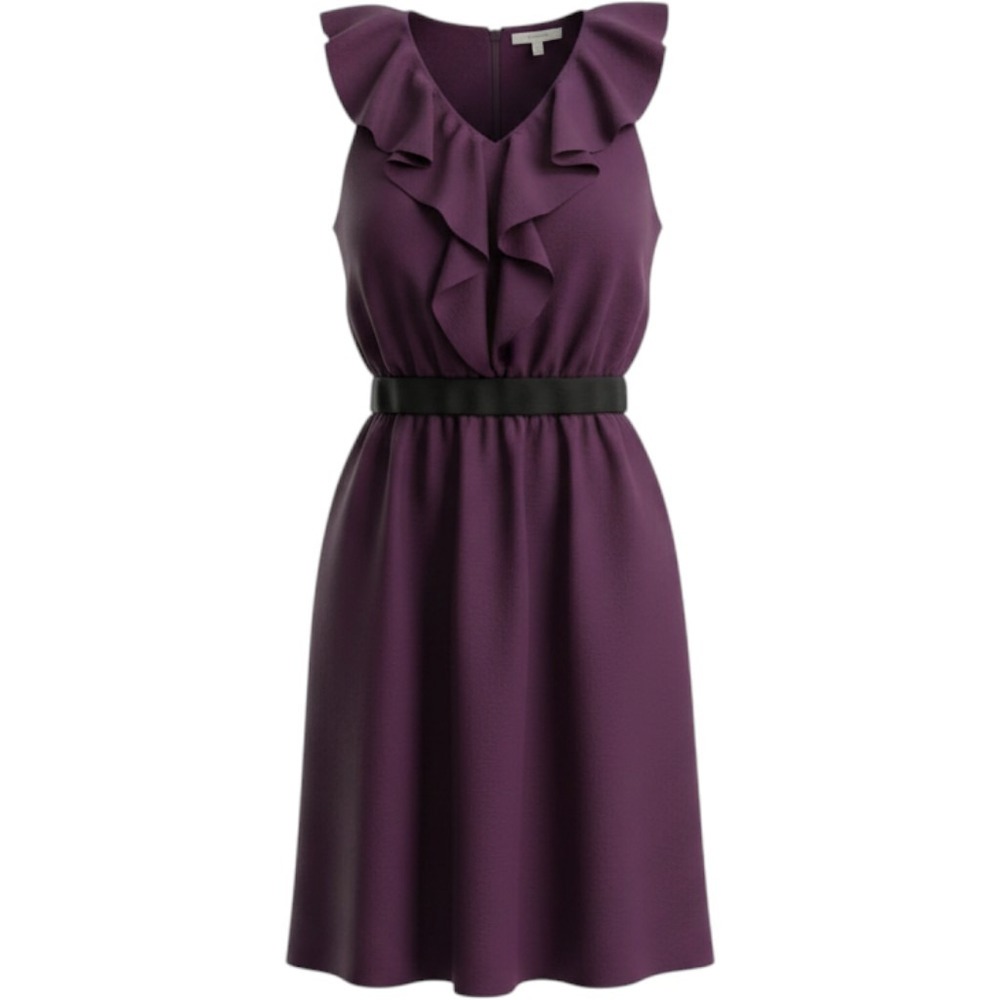 Rachel Rachel Roy Plum Purple Ruffle V-Neck Elastic Waist Cocktail Dress Size 6